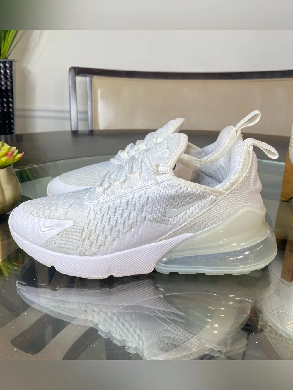 Nike Air Max 270 Triple White Women's Running Shoes Size 4 Youth